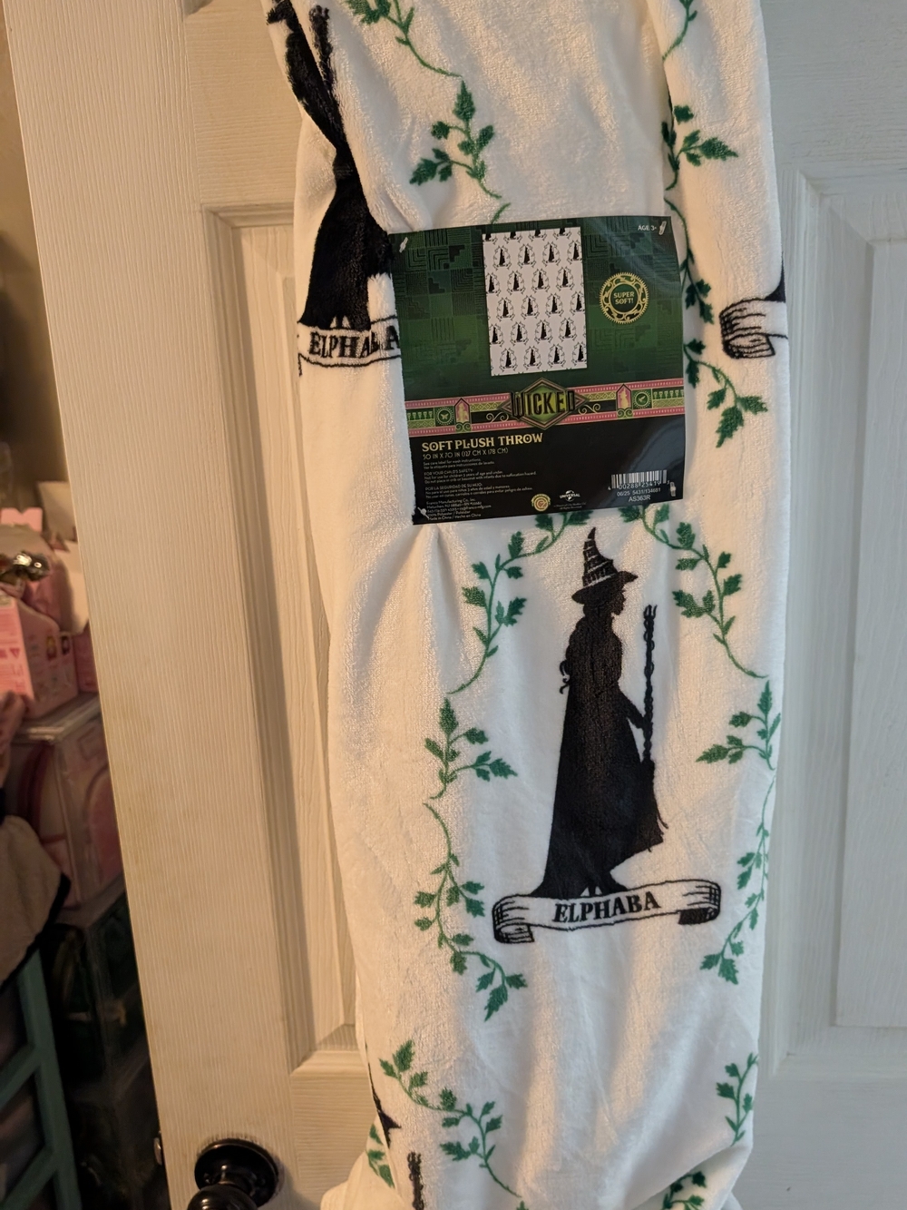 Wicked Soft Plush Throw Blanket - White, Black & Green